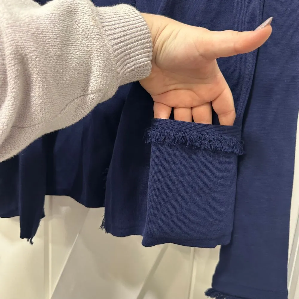 J Mclaughlin‎ Marie Sweater XS Navy Blue Solid Fringe Open Knit Cardigan NWT - Image 3