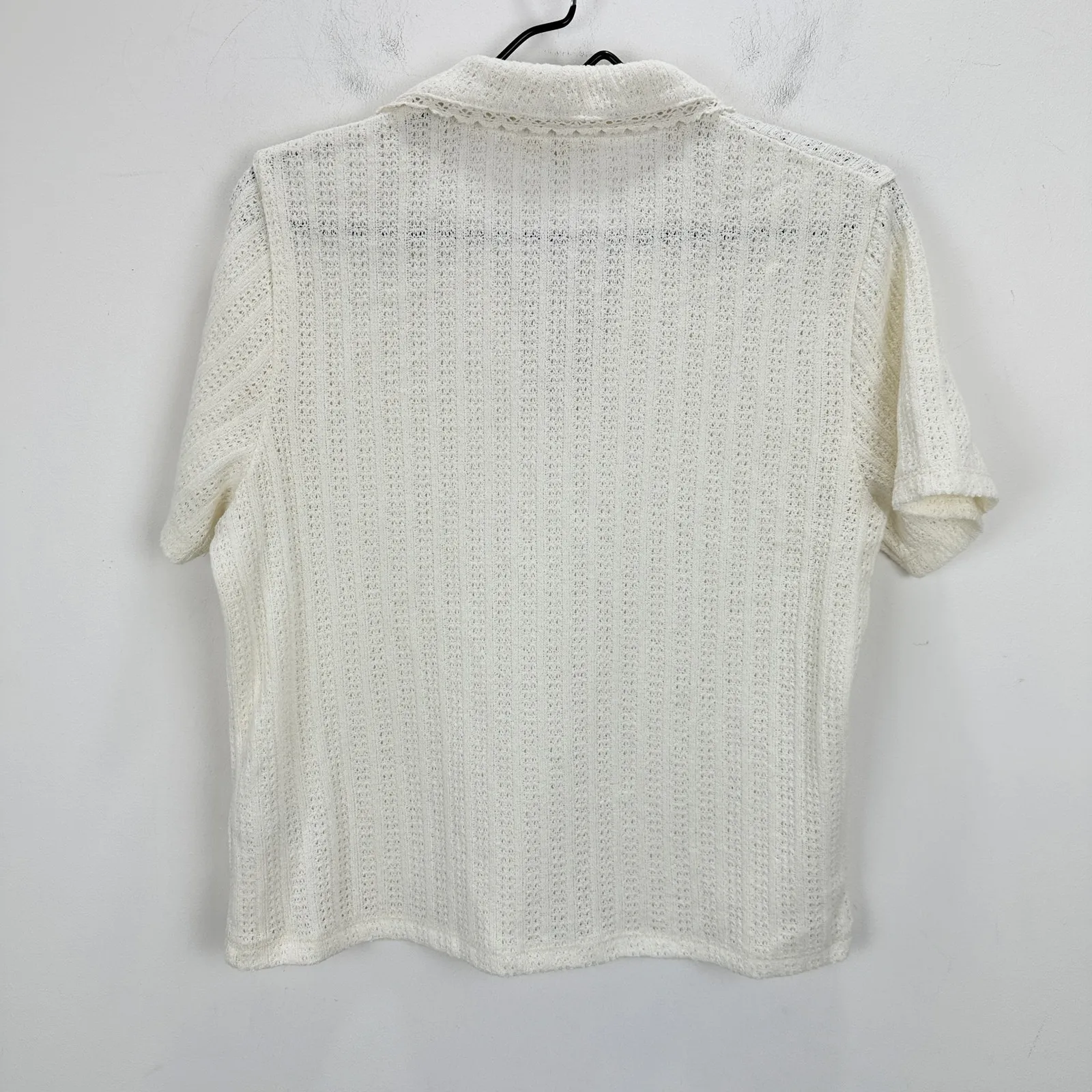 Madewell Crochet Knit V Neck Sweater Tee Polo Vintage Ivory Retro Medium NWT - Image 12
