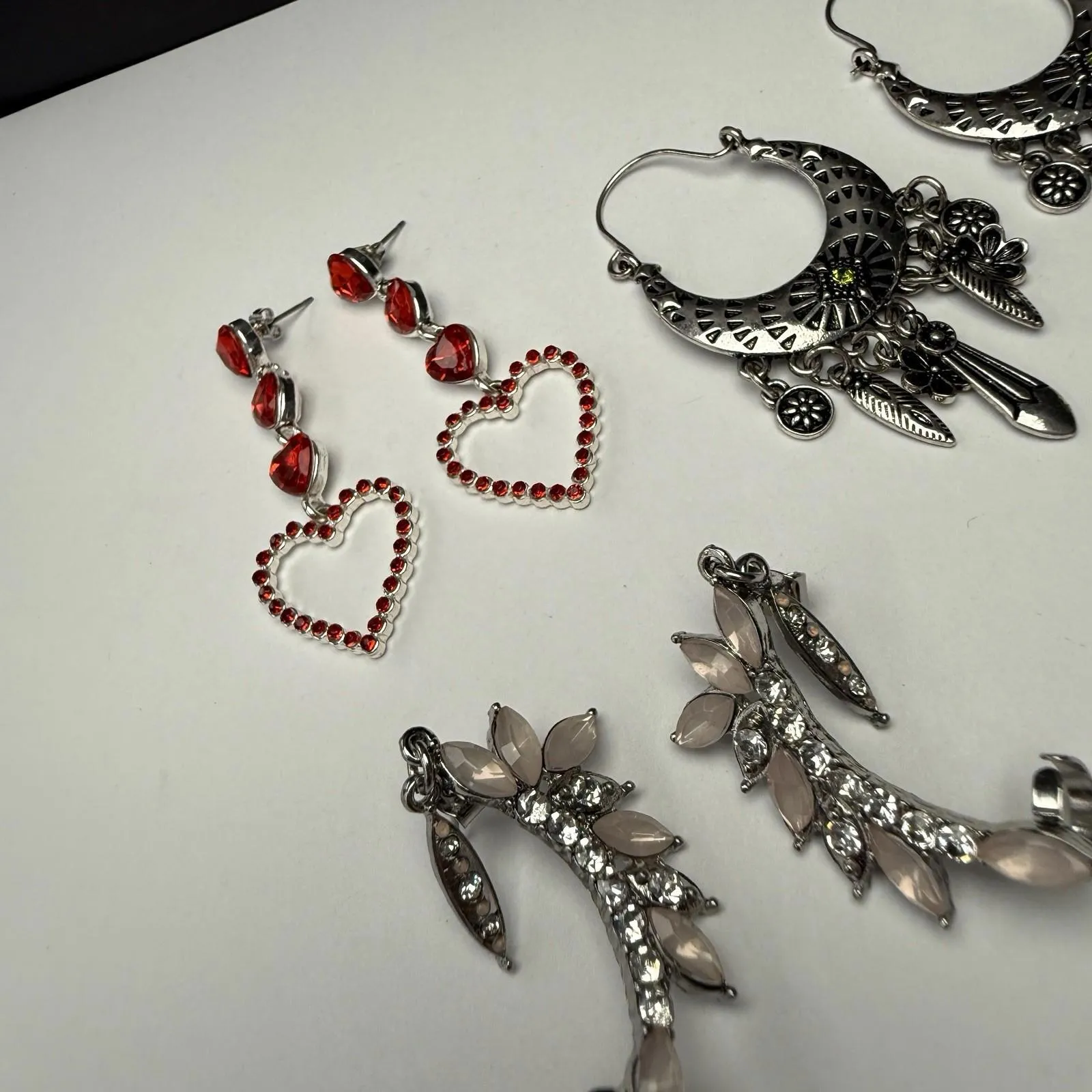 Dangle, Hoop, Ear Crawler Mix Pierced Earrings Lot Of 3 Silver Tone Rhinestone - Image 4