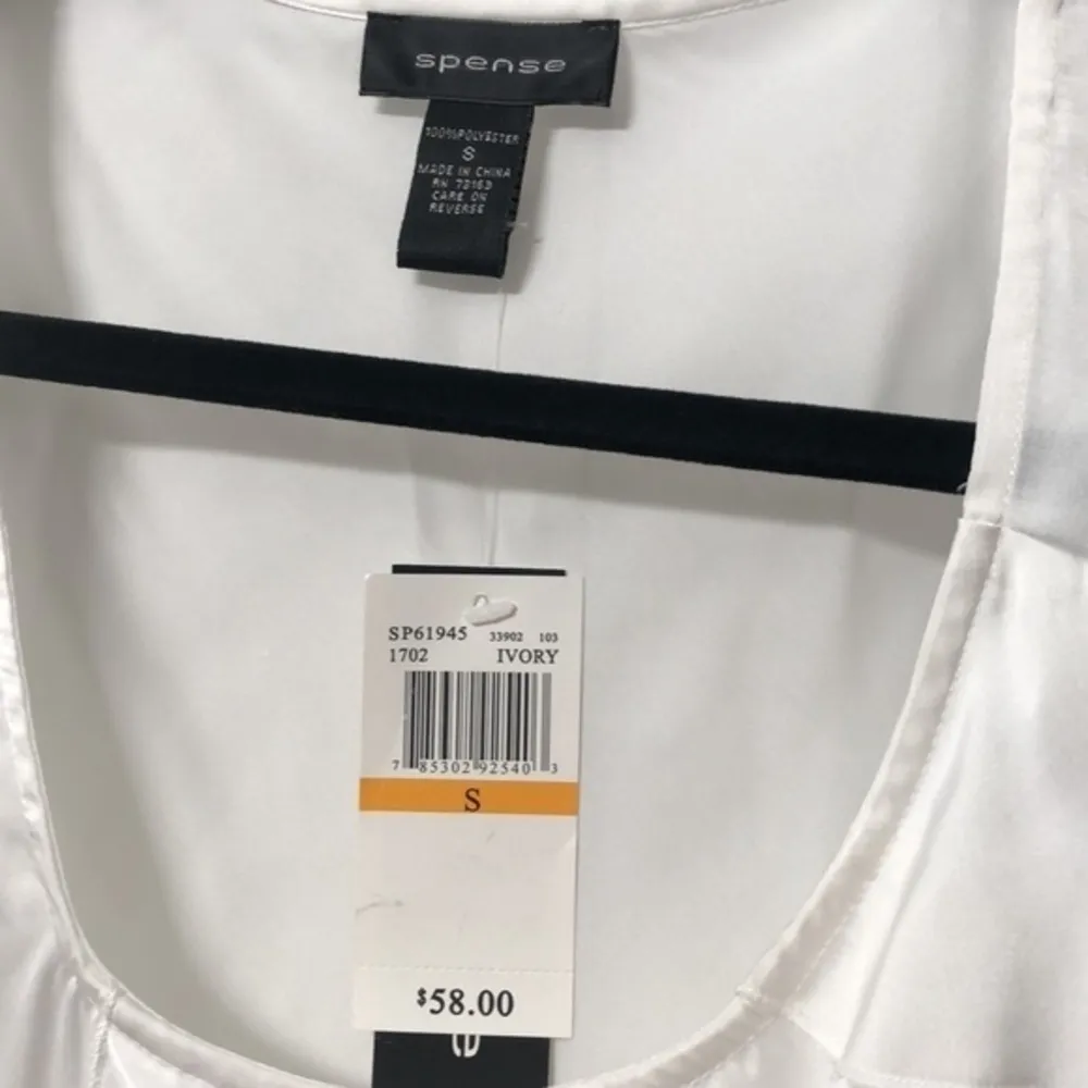 🔵SALE 3/$25 SPENSE WHITE IVORY RUFFLED SLEEVELESS TANK SATIN BLOUSE TOP S - Image 4