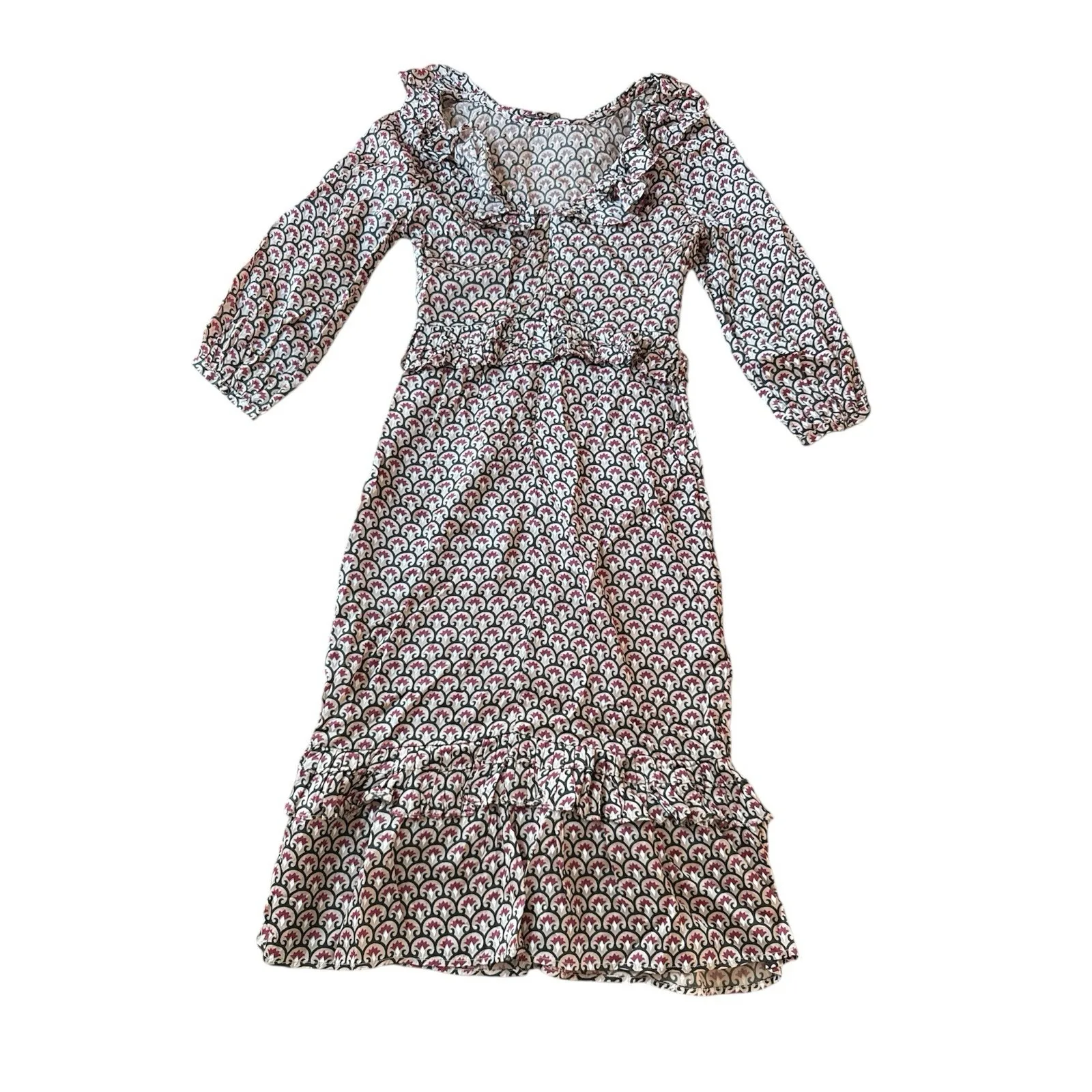 NWT Cleobella Midi Dress Women Small Floral Scallop Print Ruffle Boho 3/4 Sleeve - Image 5