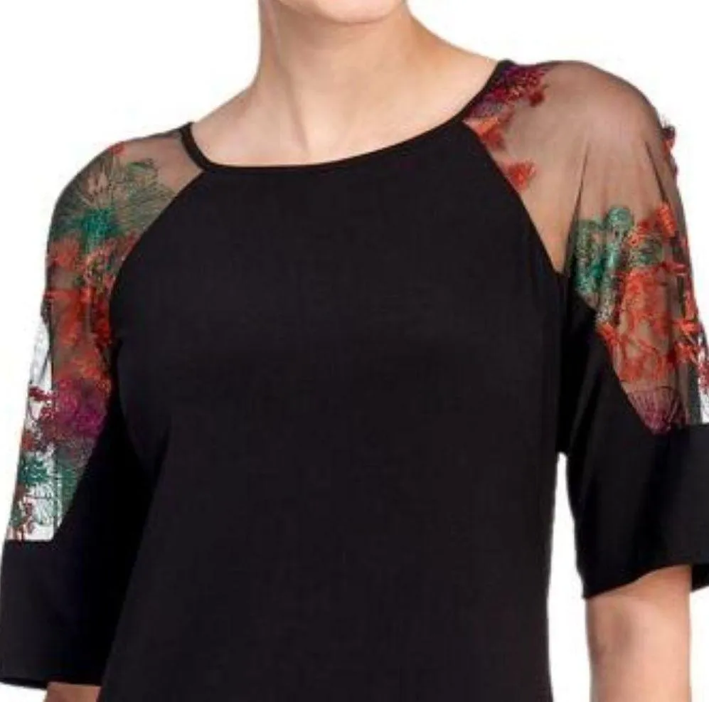 Embroidered Mesh Sleeve Dress Size 10 - Image 3