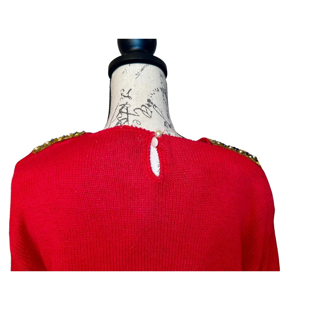 Vintage Beaded and Sequin Red Sweater Likely a size Medium - Image 12