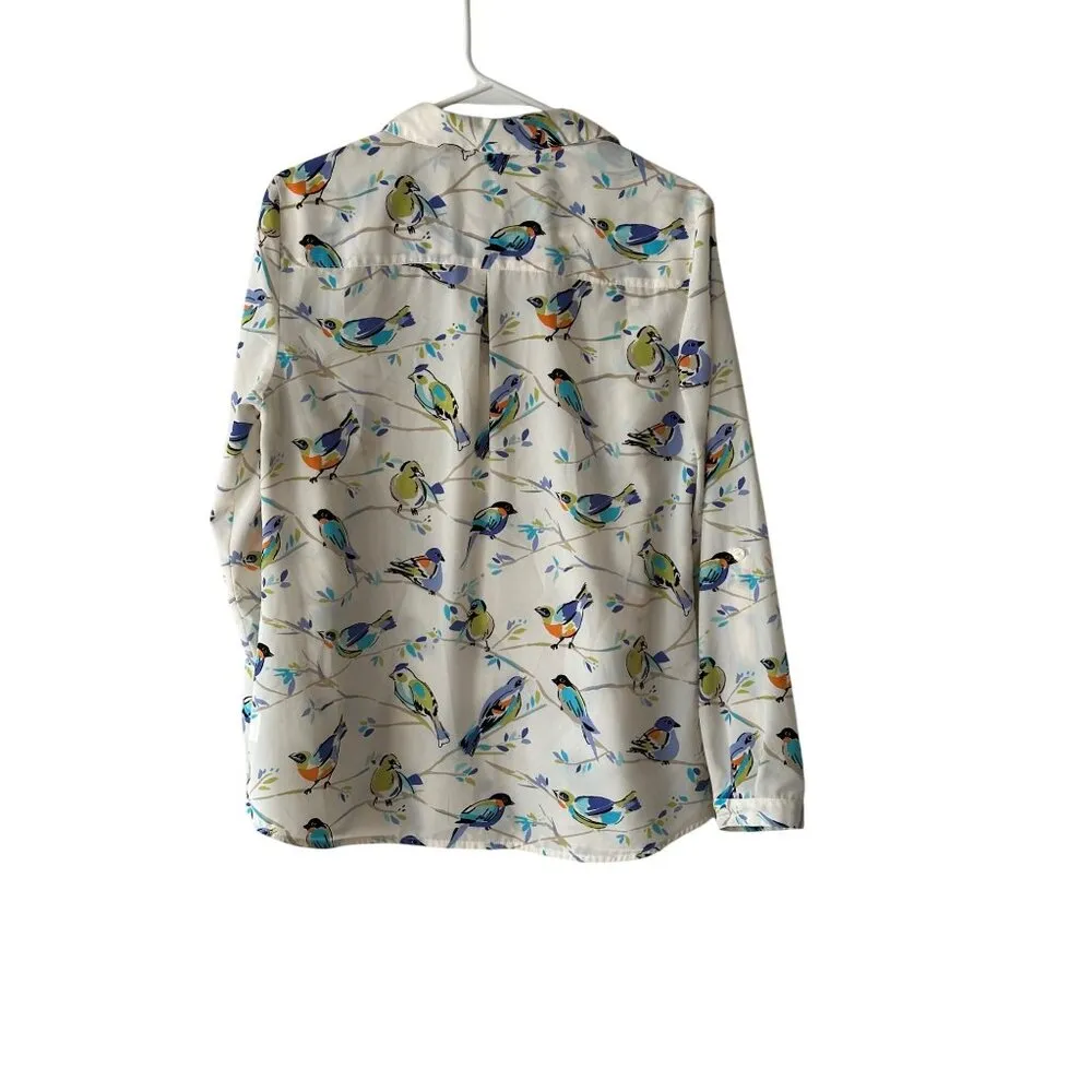 JM Collection Bird-Print Button Up Shirt Long Sleeve Kingfishers Bluebirds 12P - Image 2