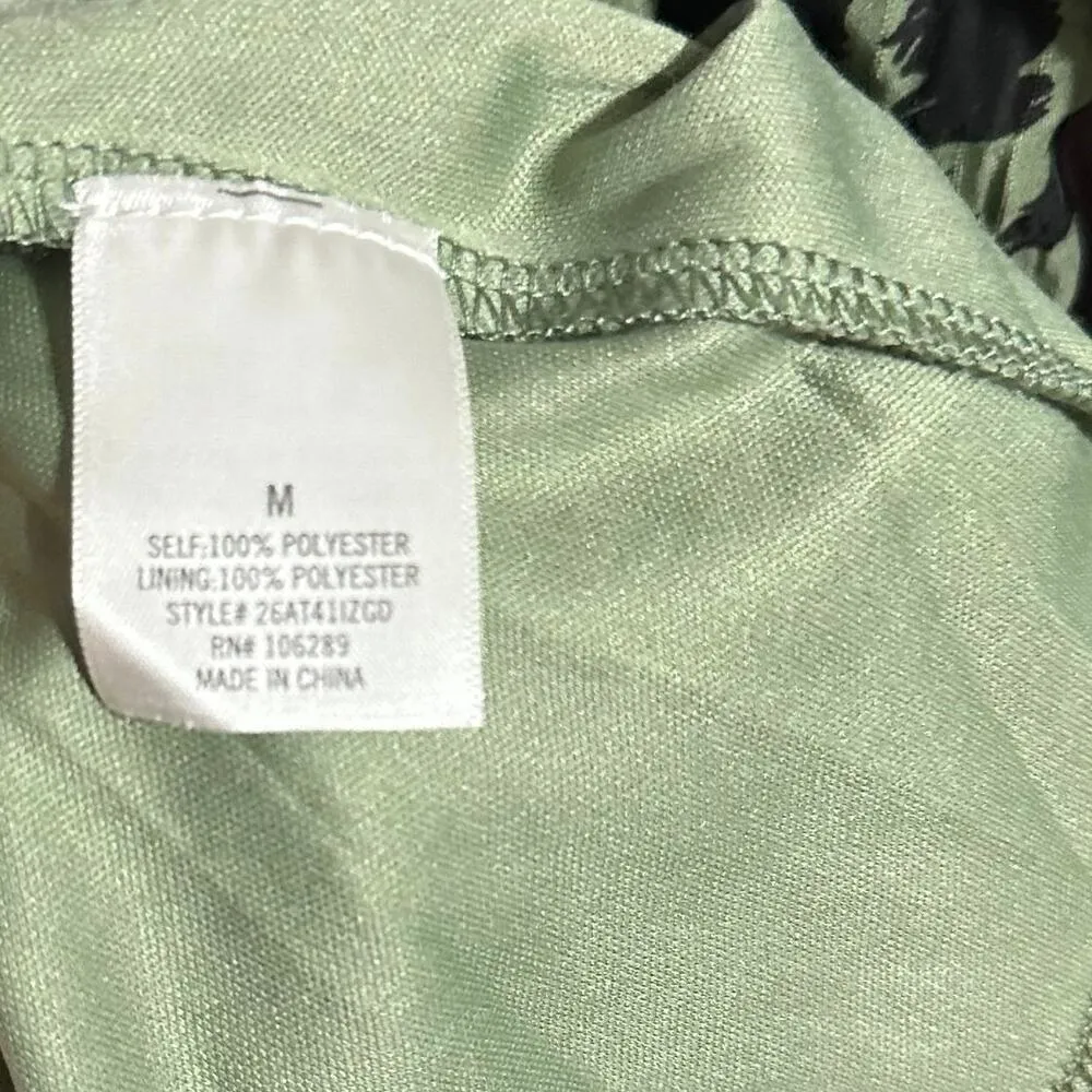 Francescas Mi Ami Green Leopard Print Flounce Mini Dress M Peasant Top Ruffle - Image 10