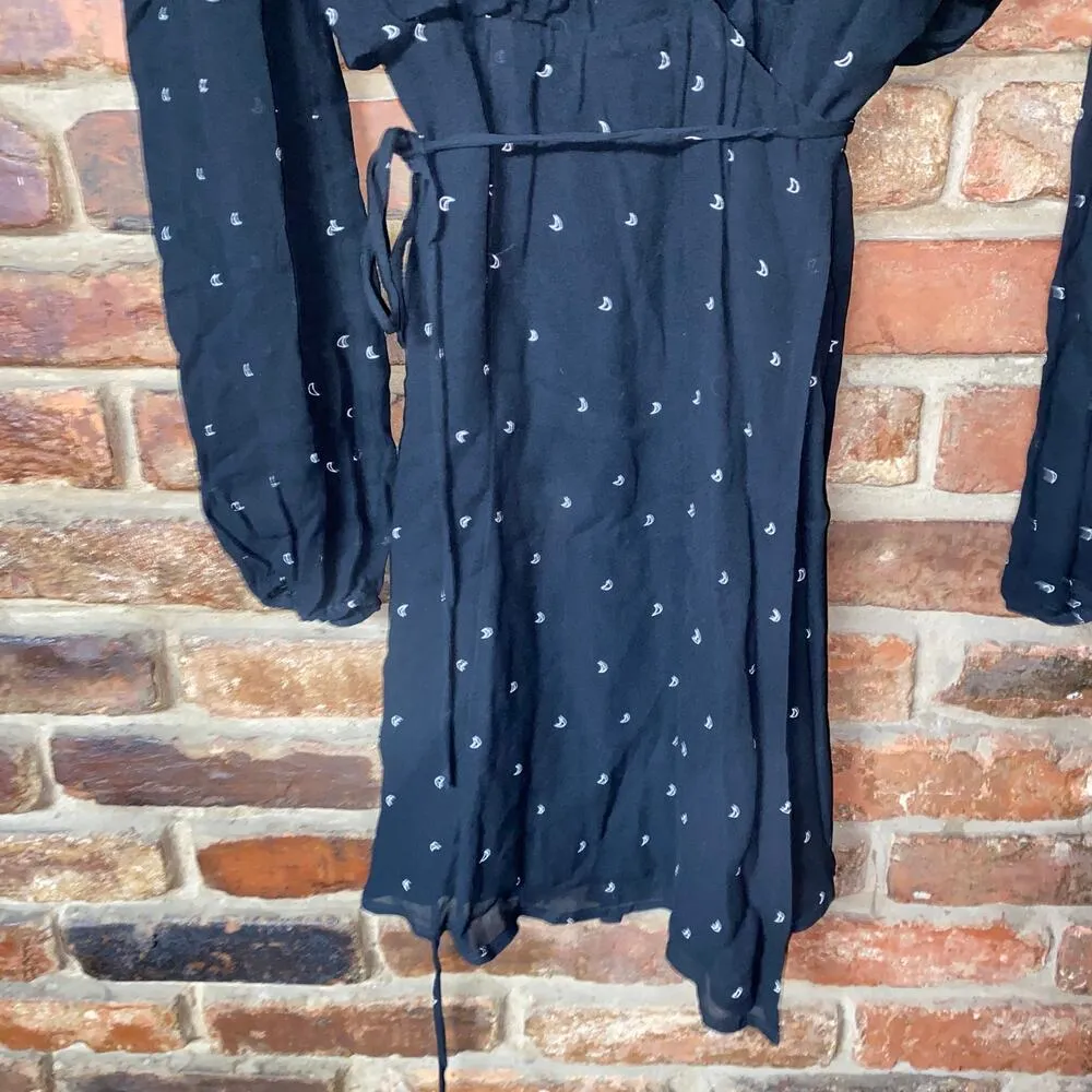 Reformation Laughlin Black Moon Print Faux Wrap Little Dress Women's Size Small - Image 5