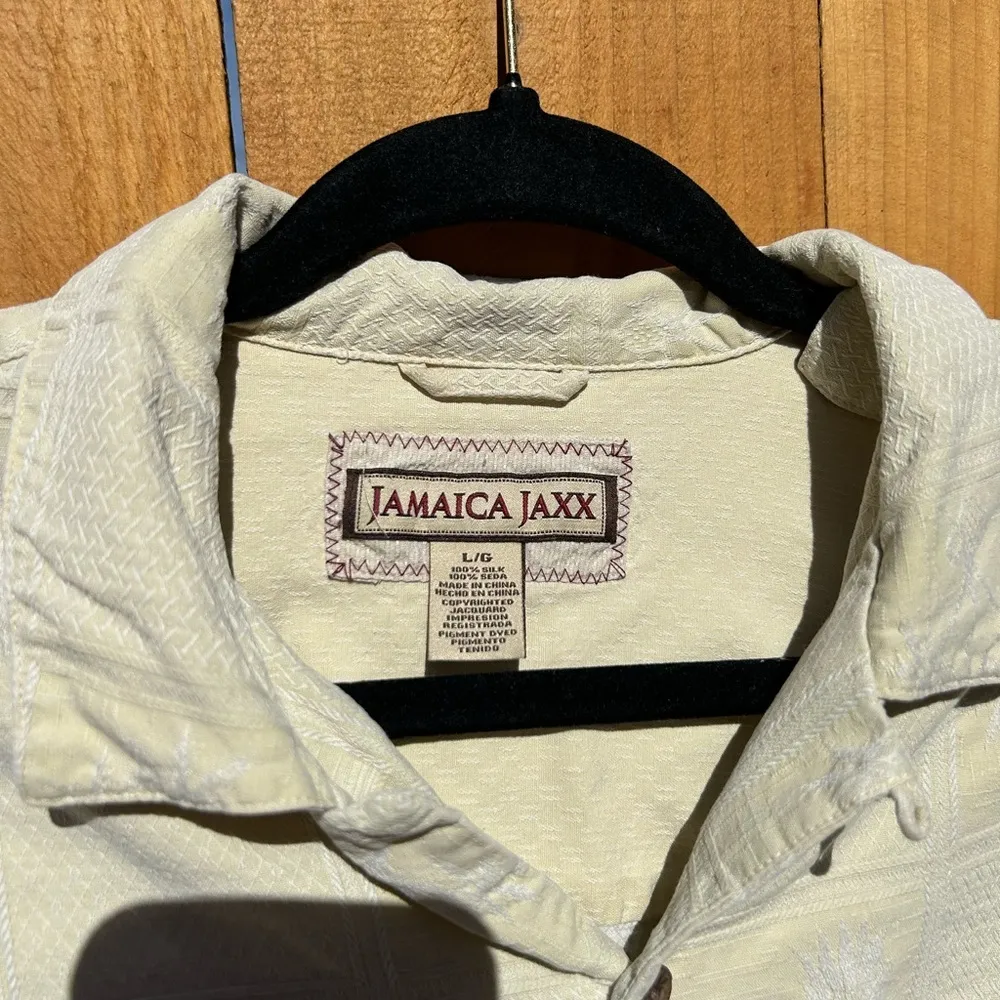 Jamaica Jaxx Silk Hawaiian Shirt Mens Large Aloha Button Front Off White Cream‎ - Image 5