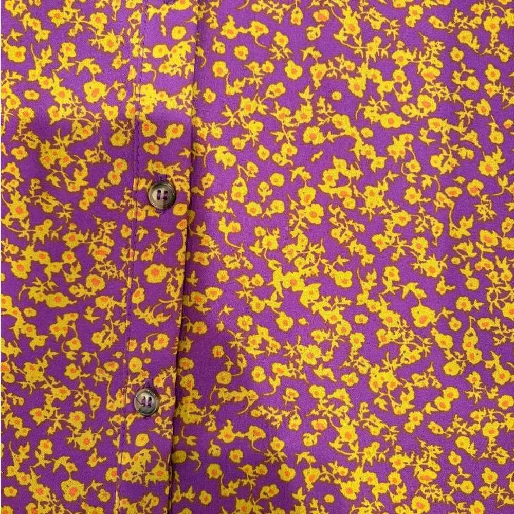 LOGO by Lori Goldstein Multicolor Mixed Print Long Sleeve Button Down Blouse - Image 3