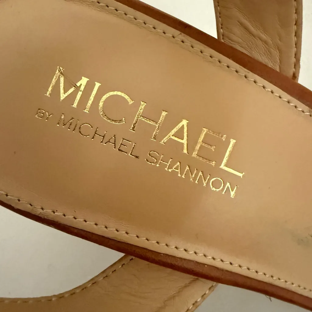 Michael by Michael Shannon Spark Tan Brown Wedge Heel Ankle Strap Sandals 9.5 - Image 4