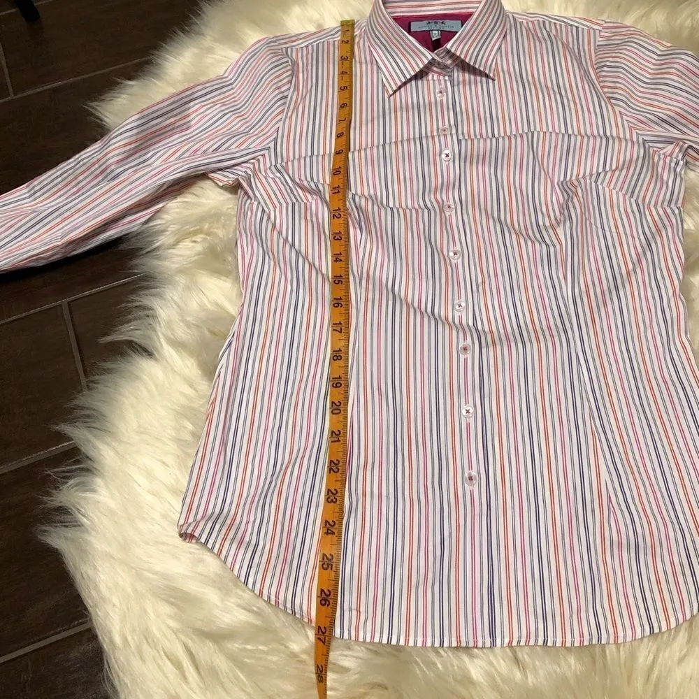 Hawes & Curtis pink/fushia/purple fitted pinstriped button up sz 6 Pink - Image 4