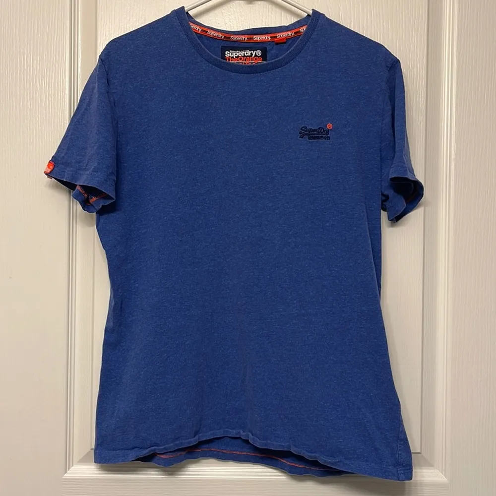 Superdry The Orange Label Tee Blue Shirt Embroider Logo on Chest Size Large EUC - Image 2