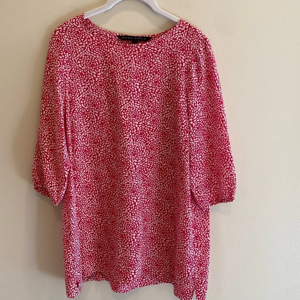 Ritva Falla Designer Silk Floral 3/4 Sleeve Pink Red White Oversized Blouse XS - Image 3