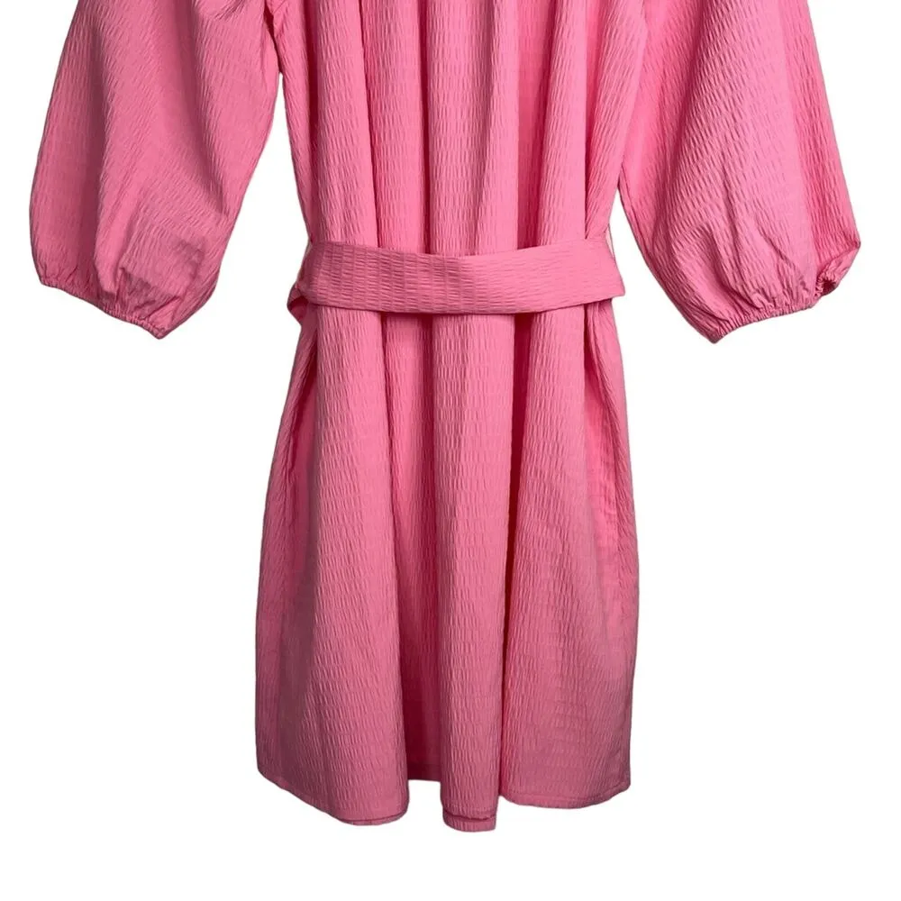 Elizabeth and James dress M pink puff balloon sleeves tie waist knee length - Image 7