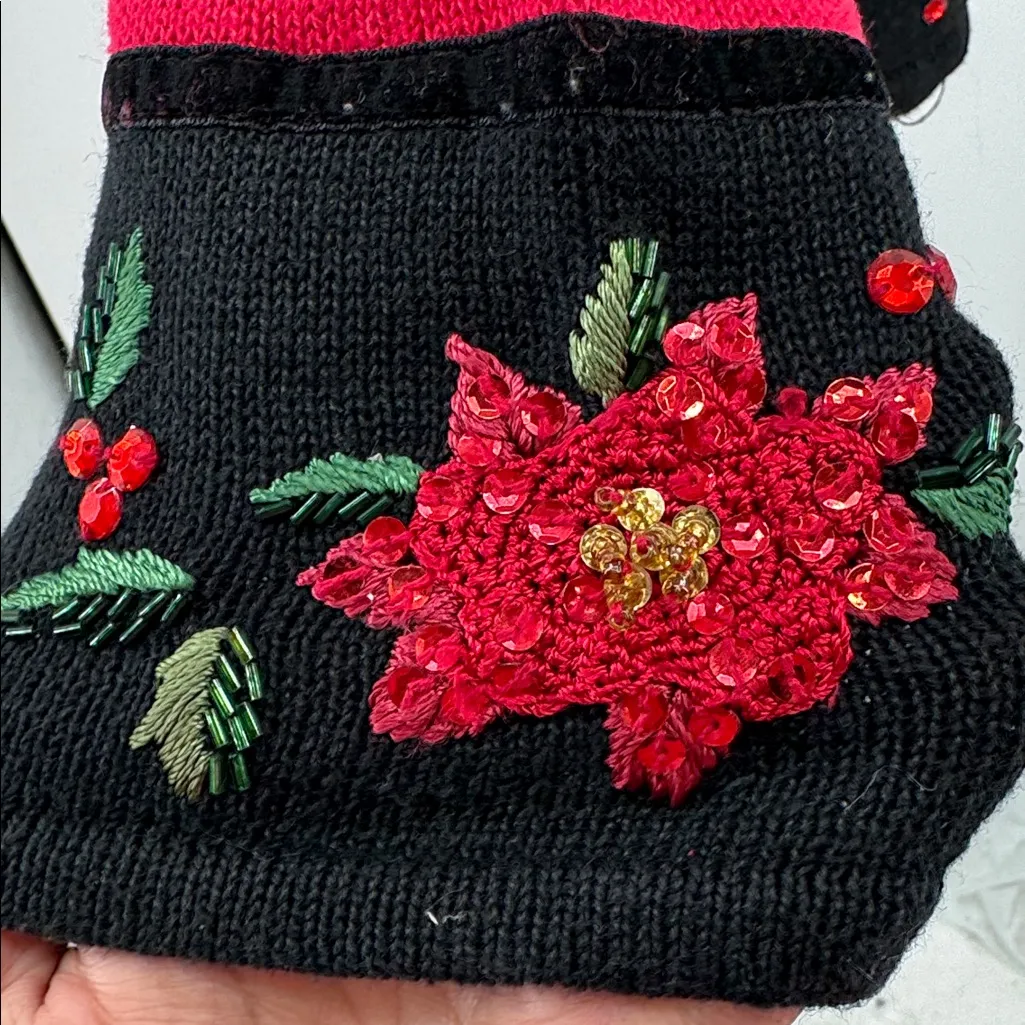 Tiara International Christmas Collection Red Women's zip front Cardigan beaded - Image 6