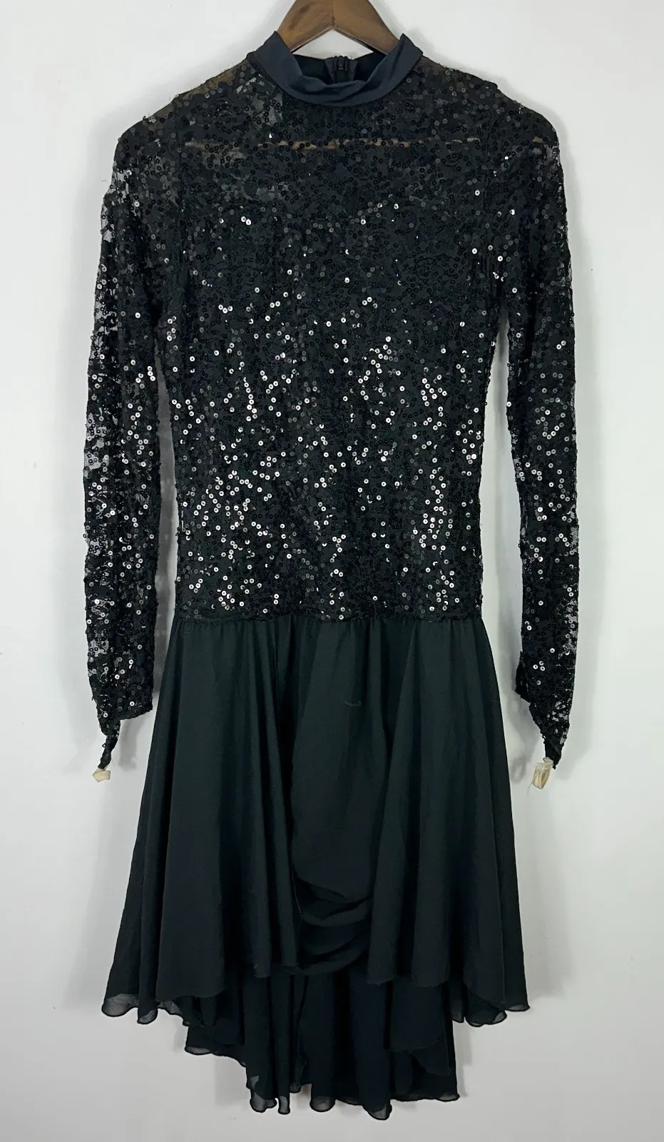 Weissman LA Black Sequin Mock Neck Dress L Asymmetrical Hem Dance Ballet Costume Size L - Image 1