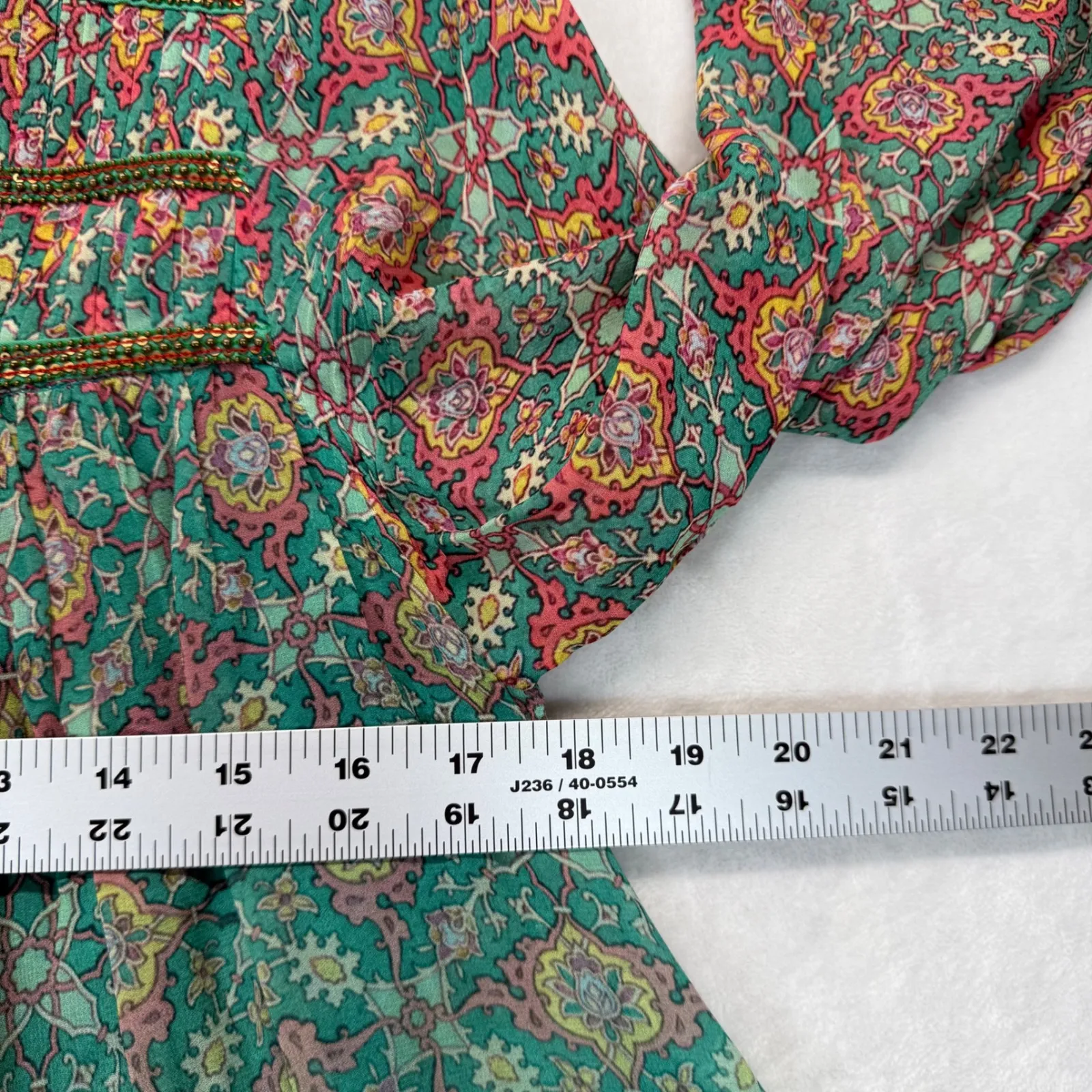 Anthropologie Tanvi Kedia Dress Bohemian Tassel Tie Rayon‎ Green Floral Print S - Image 2