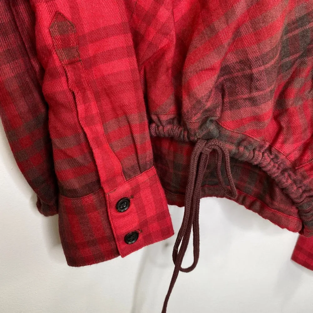 Urban Outfitters Red Black Plaid Drawstring Hoodie Women's Size X-Small XS NWT - Image 3