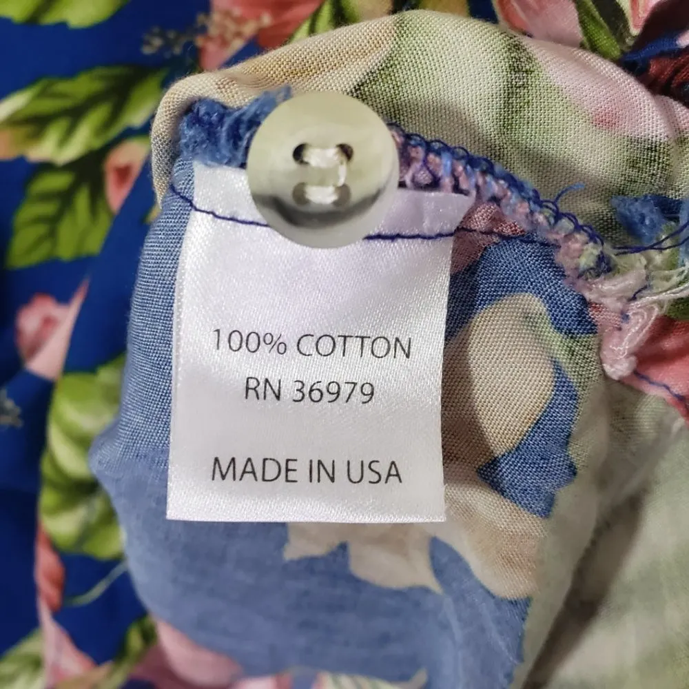 Go Barefoot Medium Blue Pink Green Floral Hawaiian Short Sleeve Top - Image 5