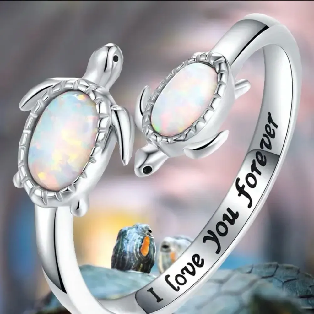 Mommy and Baby Turtle Silver “I Love You Forever” Adjustable Ring 6 - Image 3