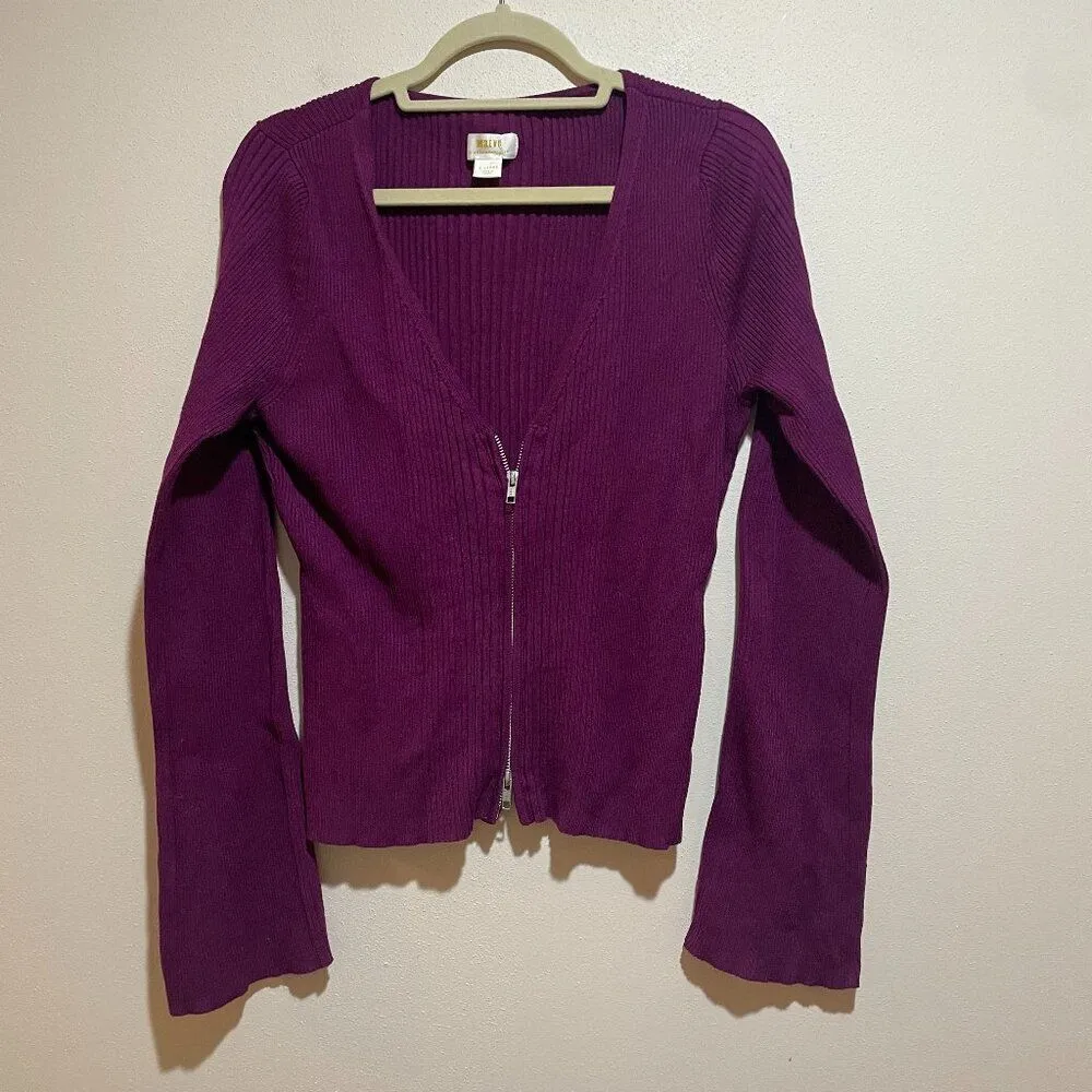 Anthropologie Maeve Size XL Zip Zipper Front Cardigan Sweater Ribbed Purple - Image 4