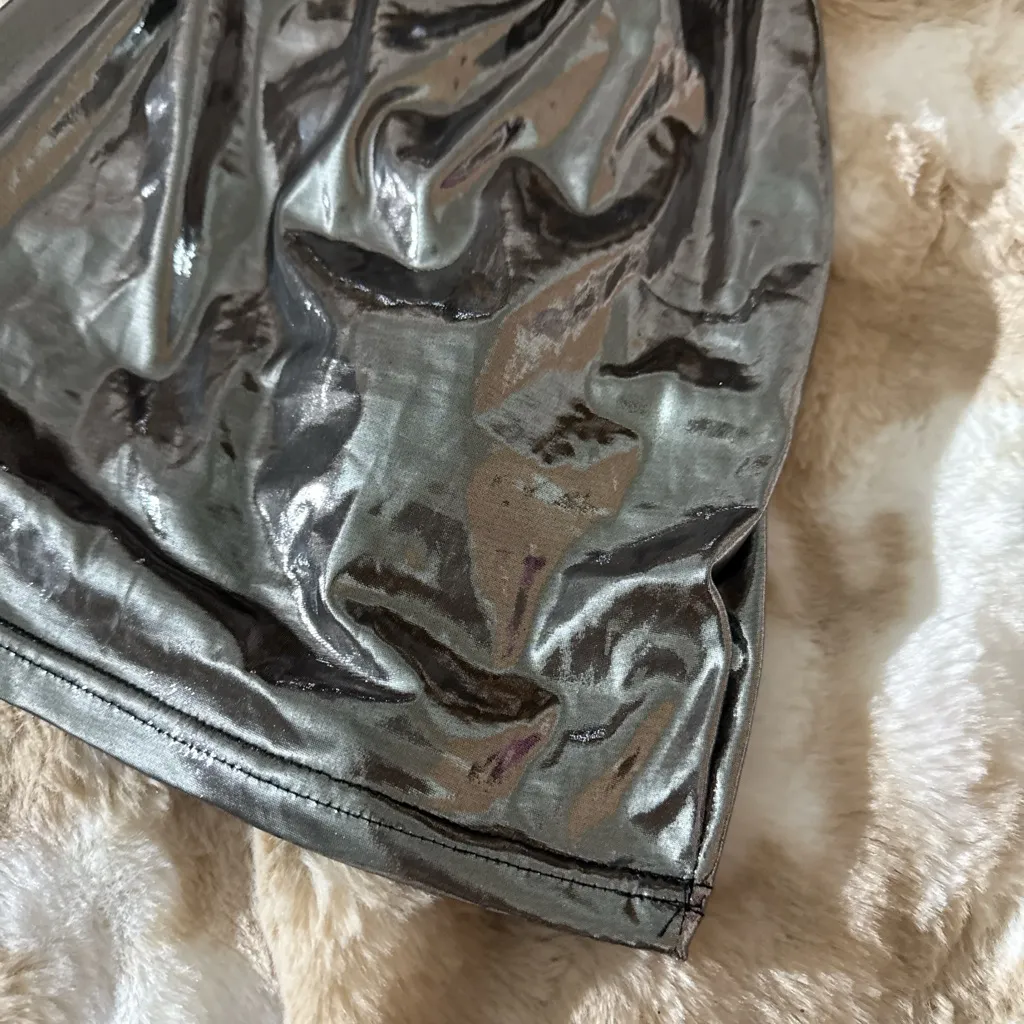 Shiny Metallic Dress Silver Size XS - Image 4