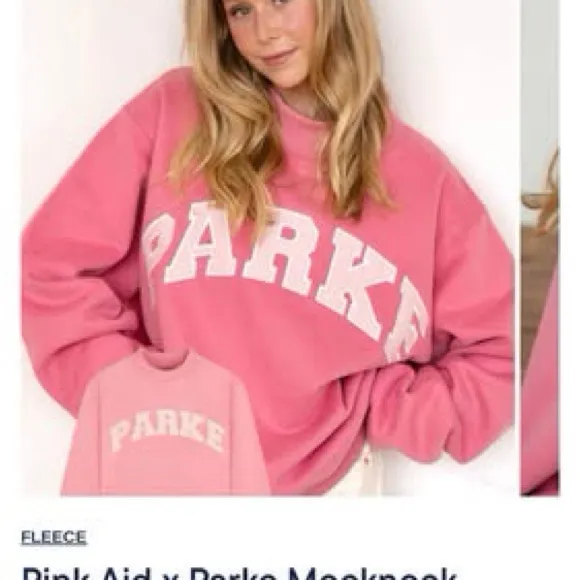 Parke Pink aid Varsity Mockneck Sweatshirt Never Worn S/M - Image 4