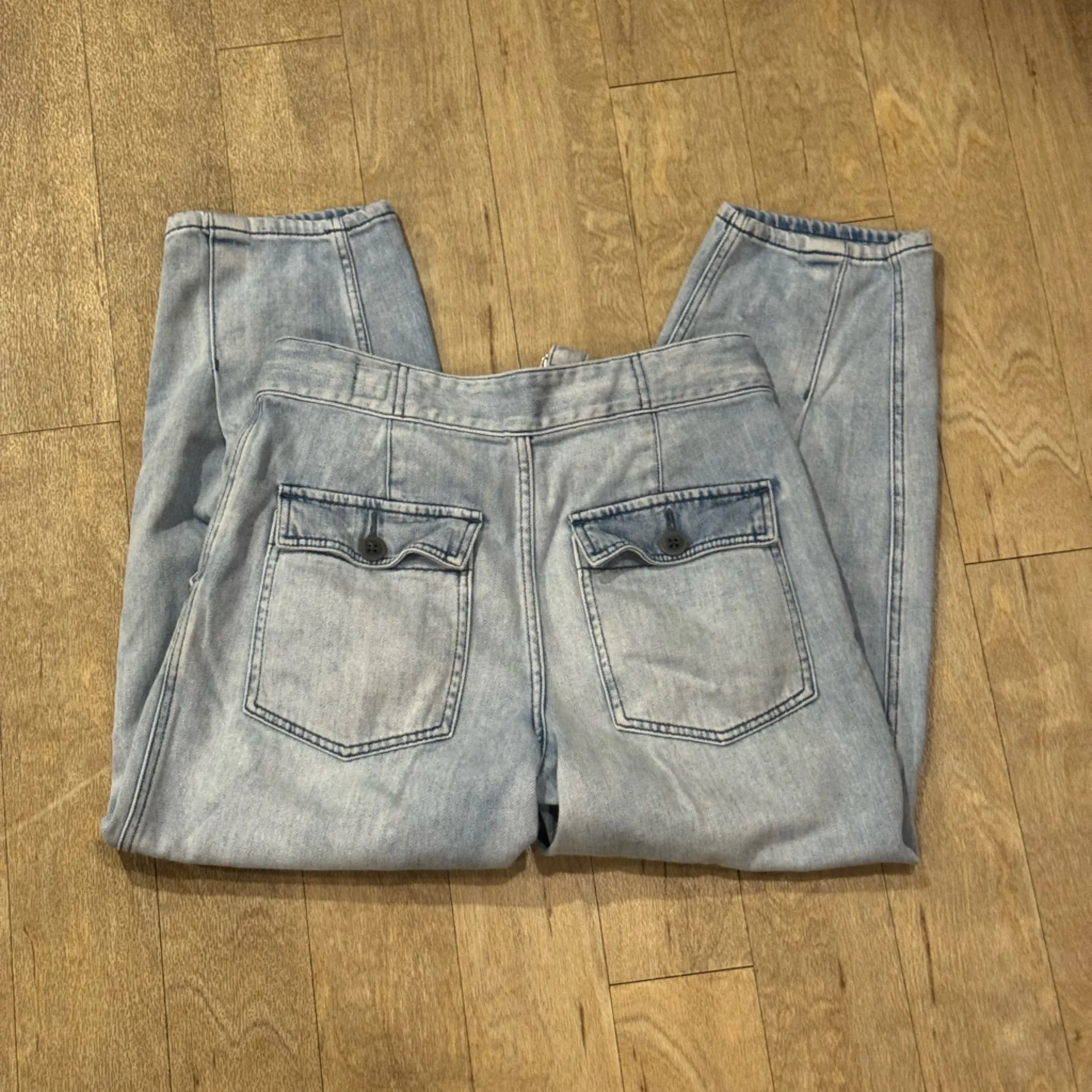 We The Free Cotton Pleated Paper Bag Jeans Belted Soft Free People Size 27 - Image 7