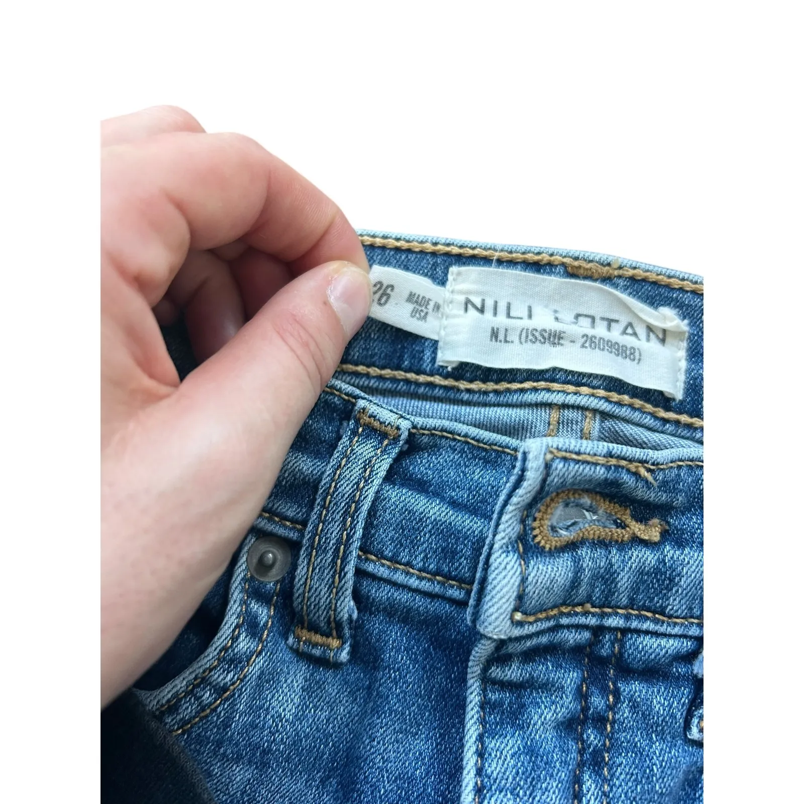 Nili Lotan High Rise Skinny Jeans Ocean Wash Raw Hem Size 26 Made in USA Blue - Image 4