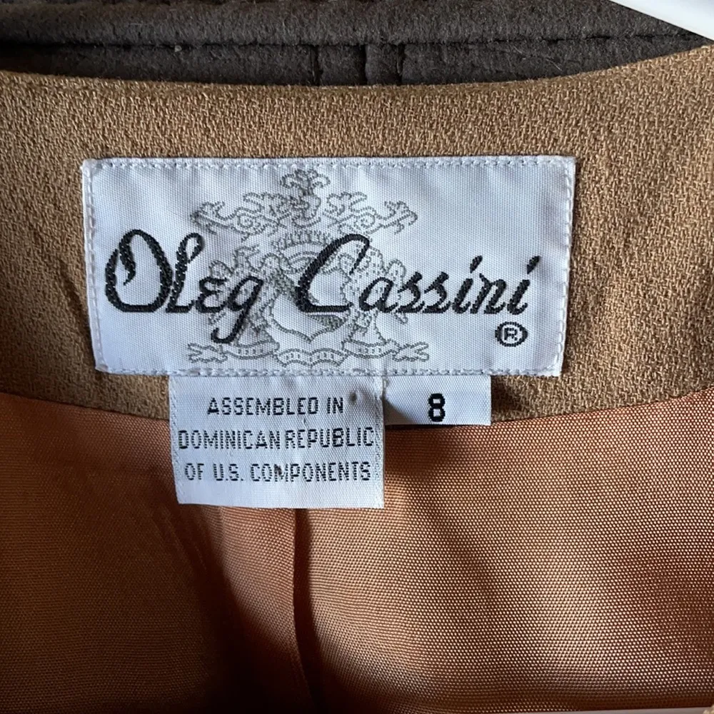 OLEG CASSINI 💯 Wool Long Tan Blazer Jacket Size 8 - Image 6