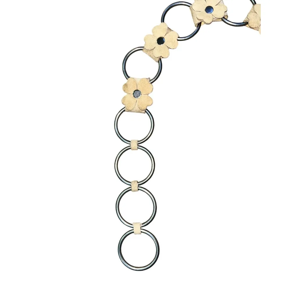 Retro Hippie Floral Suede Chain Belt Boho Festival Western Used Womens 38” - Image 4