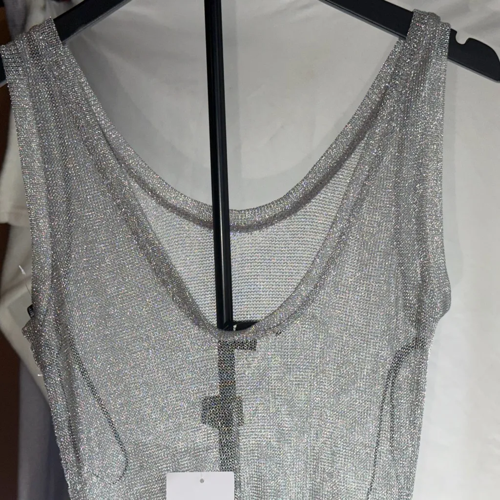 Forever 21 Shimmering Silver Maxi Dress nwt size small 40 inches long 28 to slit - Image 3