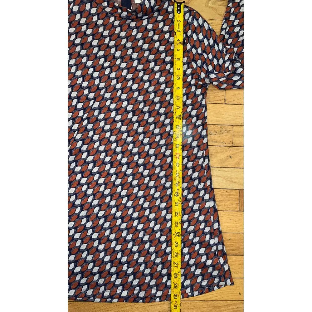 Tyler Bow Crissy‎ Geometric Print Mock Neck Tunic Faux Leather Trim MED Blue - Image 3