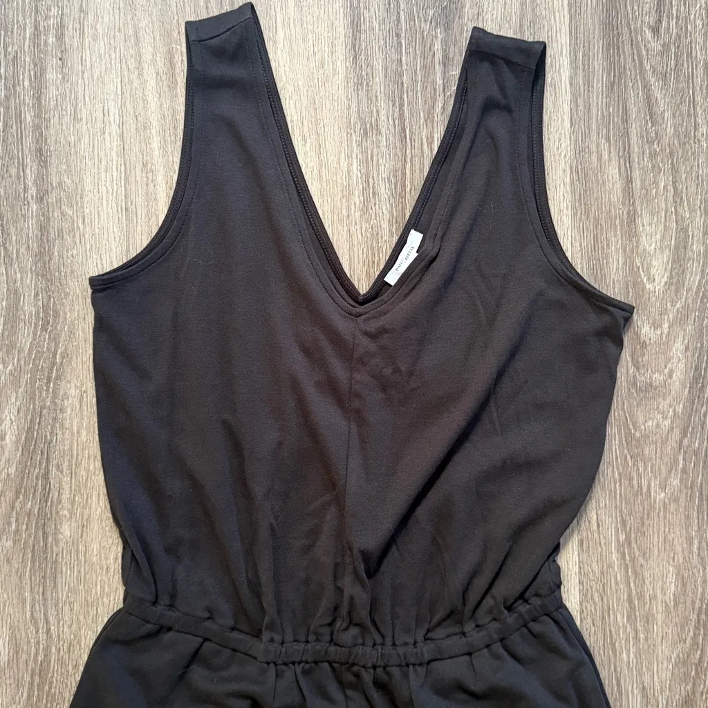Daily Ritual Black Jumpsuit Double V neck Cropped Wide Leg Pima Cotton Size M - Image 3