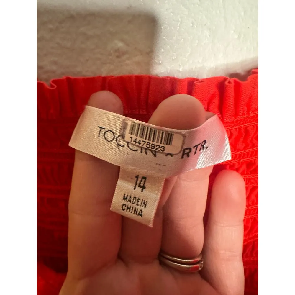 TOCCIN x RTR Red Sweetheart Neckline Strapless Flowy Skirt Midi Dress Size 14 - Image 9