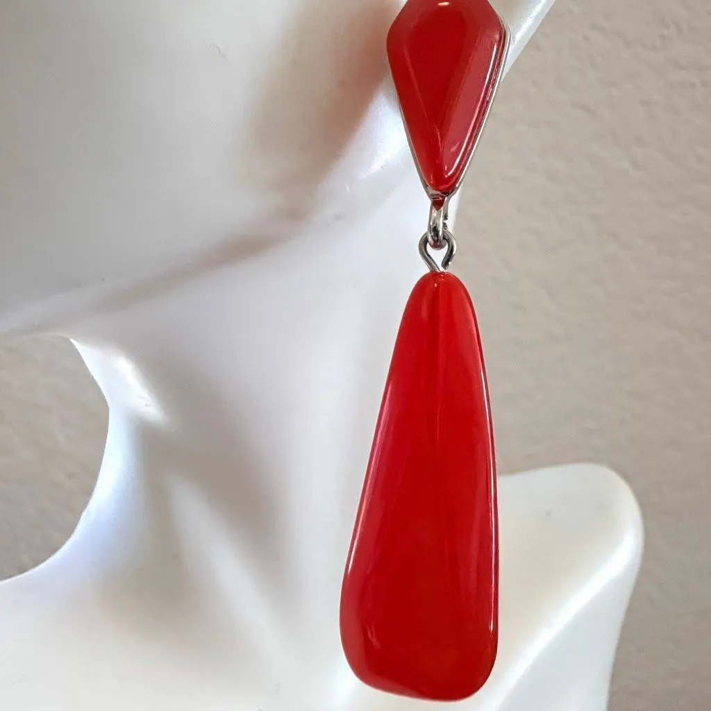 Bold Red Teardrop Dangle Earrings - Image 4