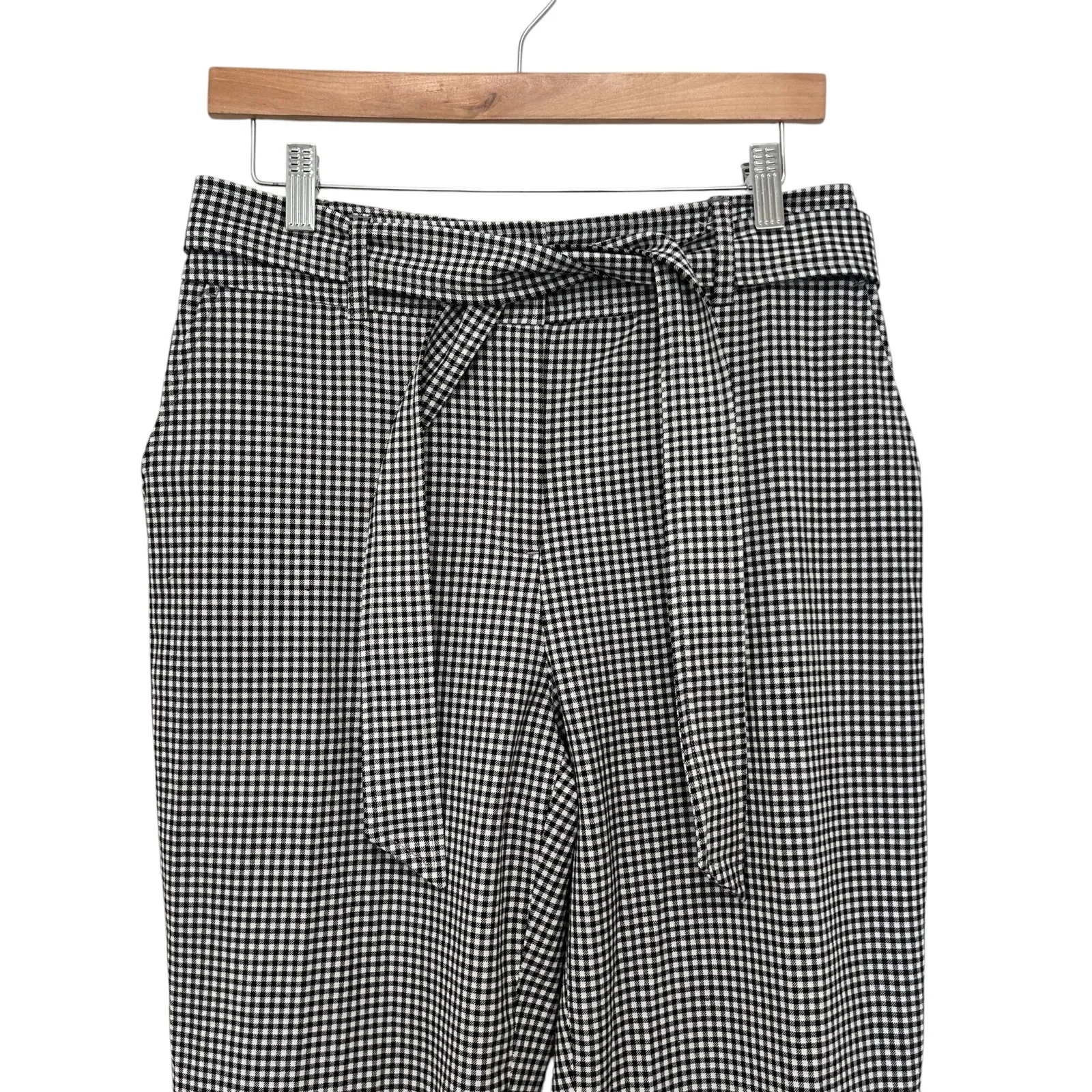 Joie Black White Gingham Belted Pants Sz 8 - Image 2