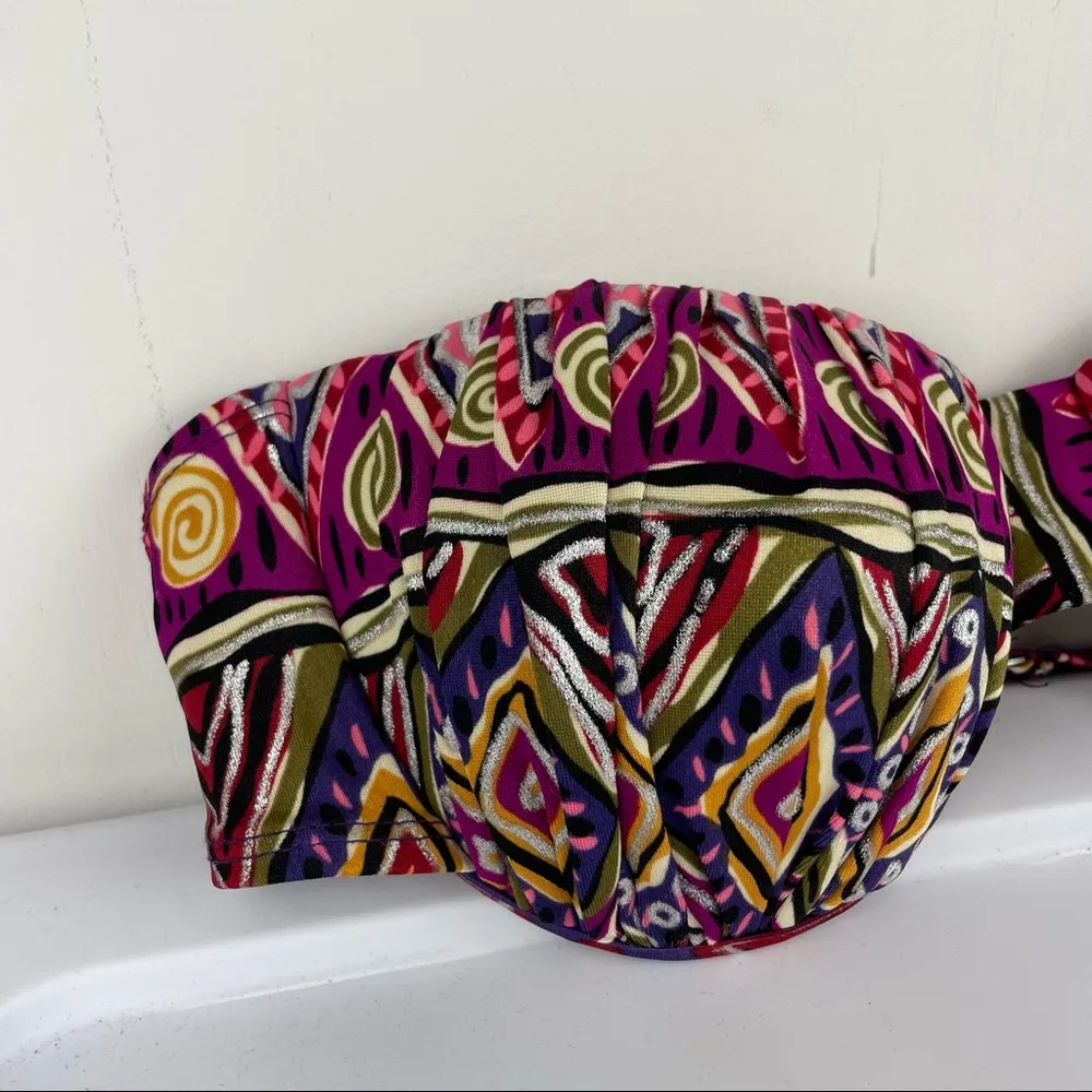 Vintage Y2K Gypsy Boho Demi Bikini Top Sz 10 Made in USA Silver - Image 5