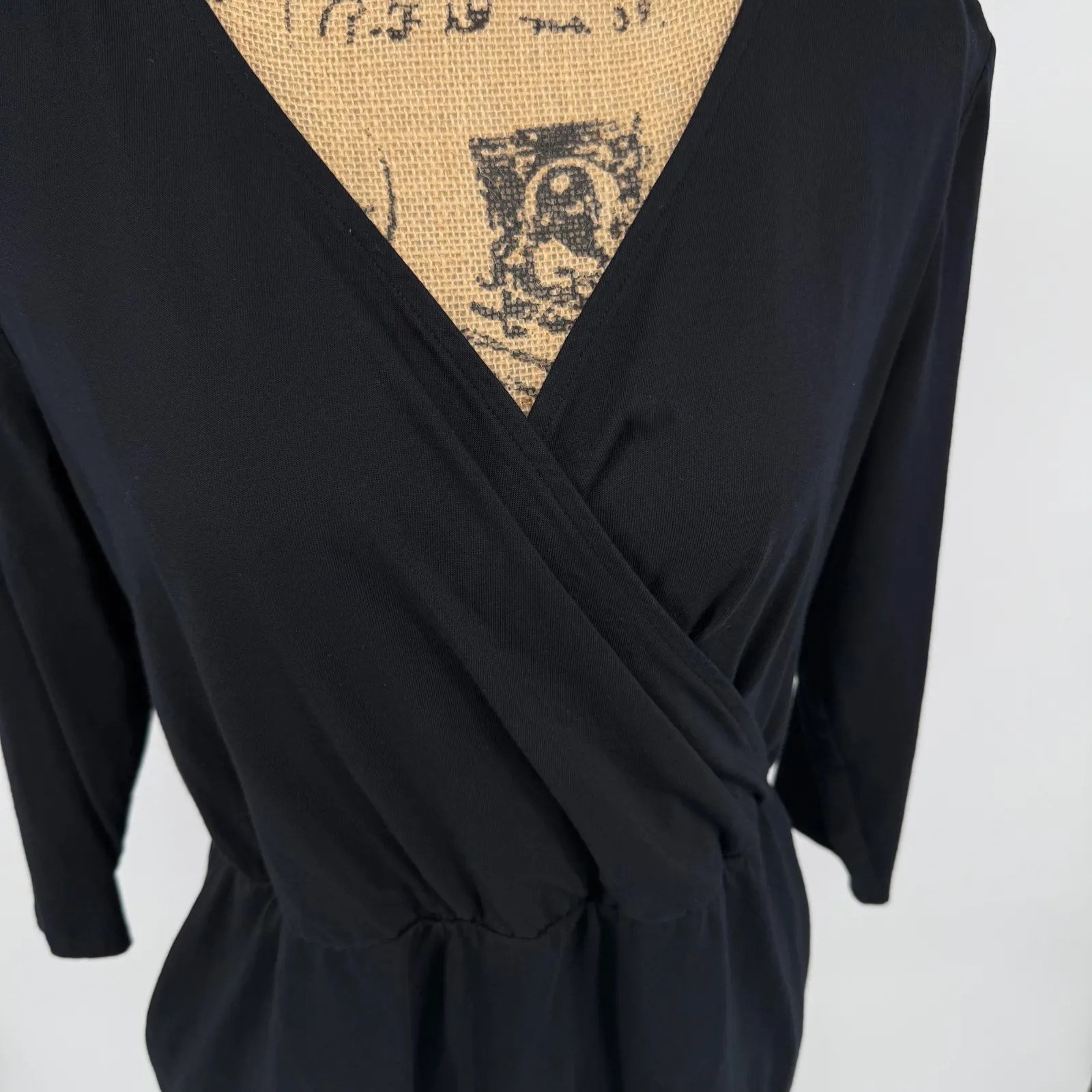 Boden Cressida Jersey Knit Black Dress 3/4 Sleeve Wrap Front 8P LBD Capsule Soft - Image 4