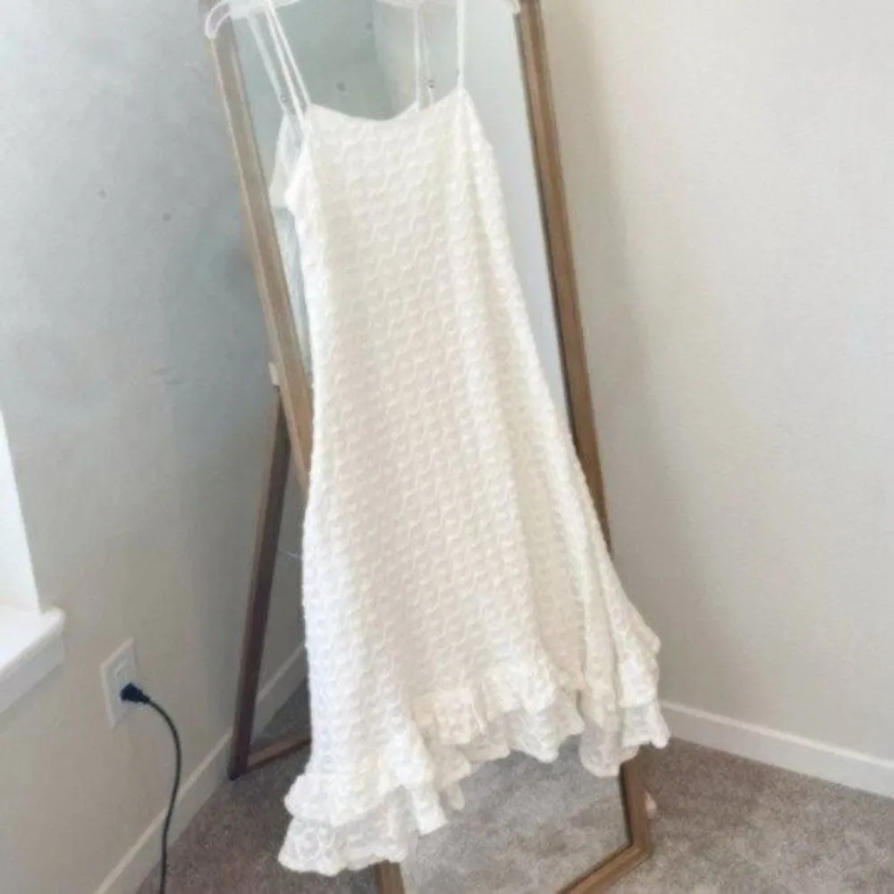Anthropologie Bella White Asymmetric Hem Crochet Midi Dress Cottagecore XS NWT - Image 3