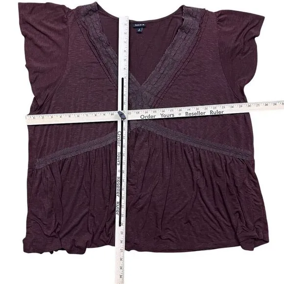 Torrid Plus 5X Brown V-Neck Lace Inset‎ Babydoll Top Casual Blouse - Image 5