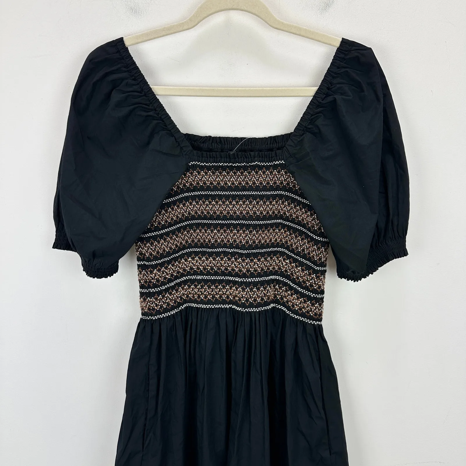 Madewell Poplin Puff Sleeve Mini Dress Jet Black Cotton Smocked Small NWT - Image 14