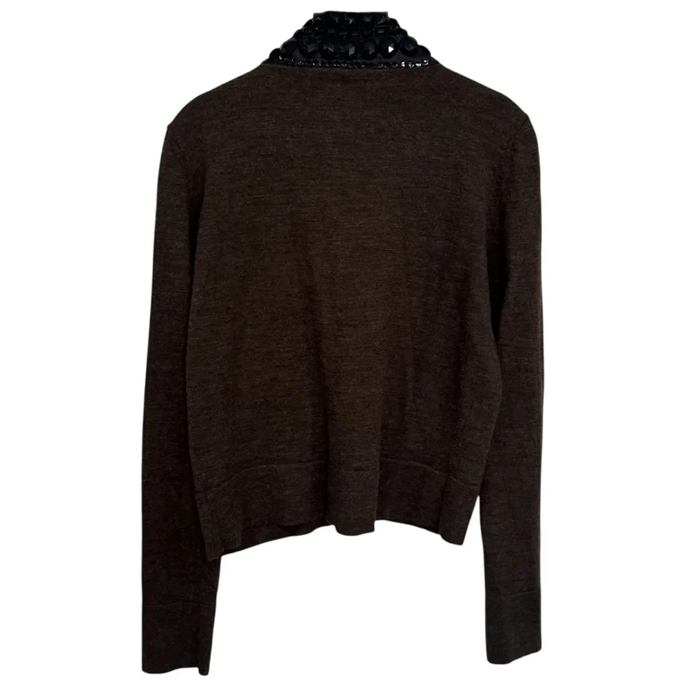 Rockabilly Rules Ambiente Brown Wool Black Collar Beaded Cardigan Size L Size L - Image 6