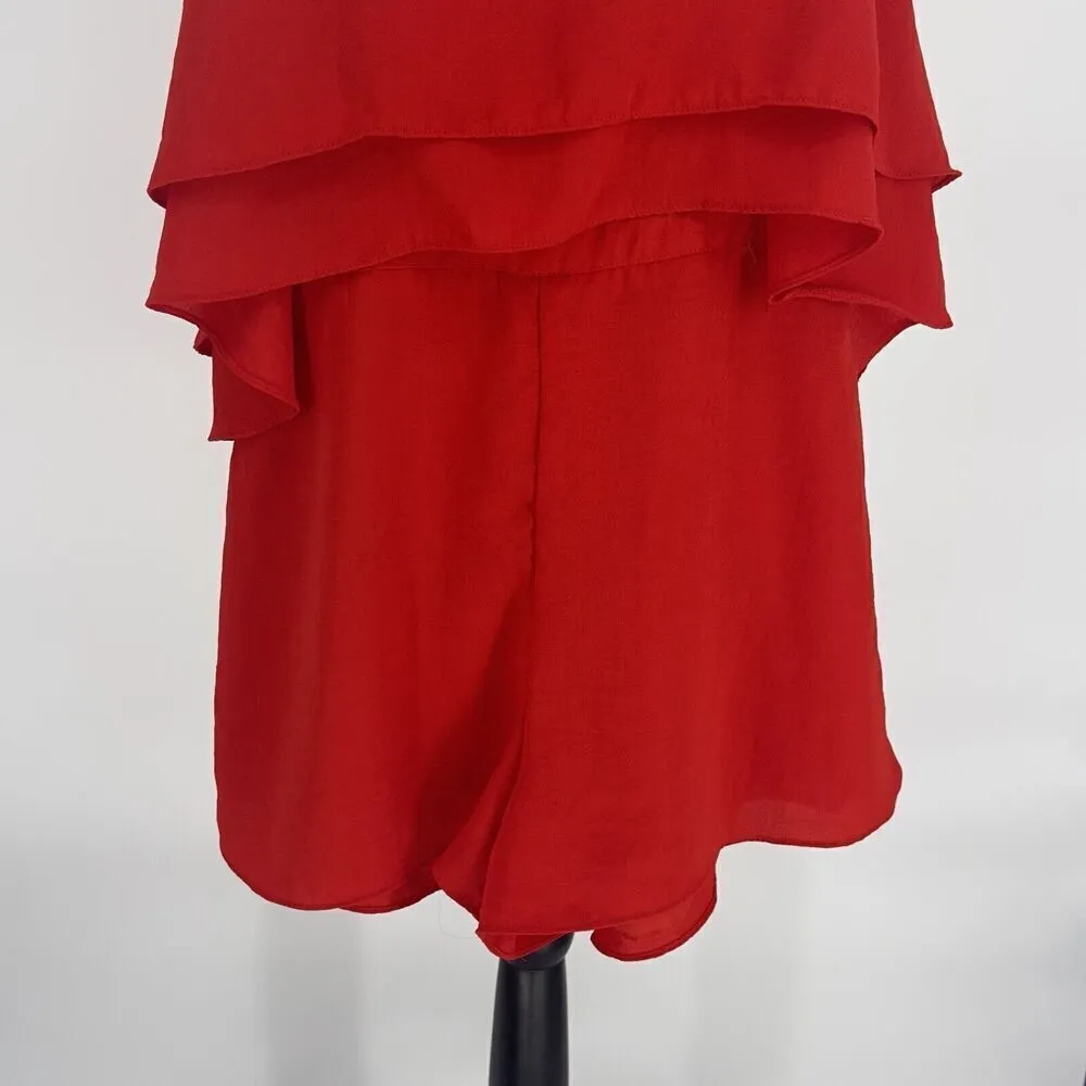 Do+Be‎ Romper Layered Halter Size Medium Red Open Back - Image 4
