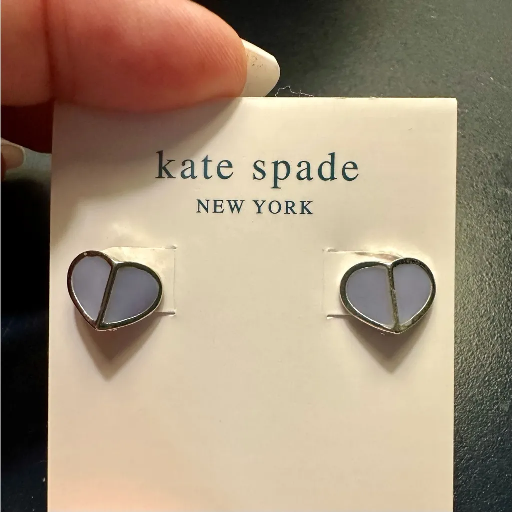New KATE SPADE NEW YORK HERITAGE SPADE SMALL HEART STUDS; Blue/Silver - Image 3