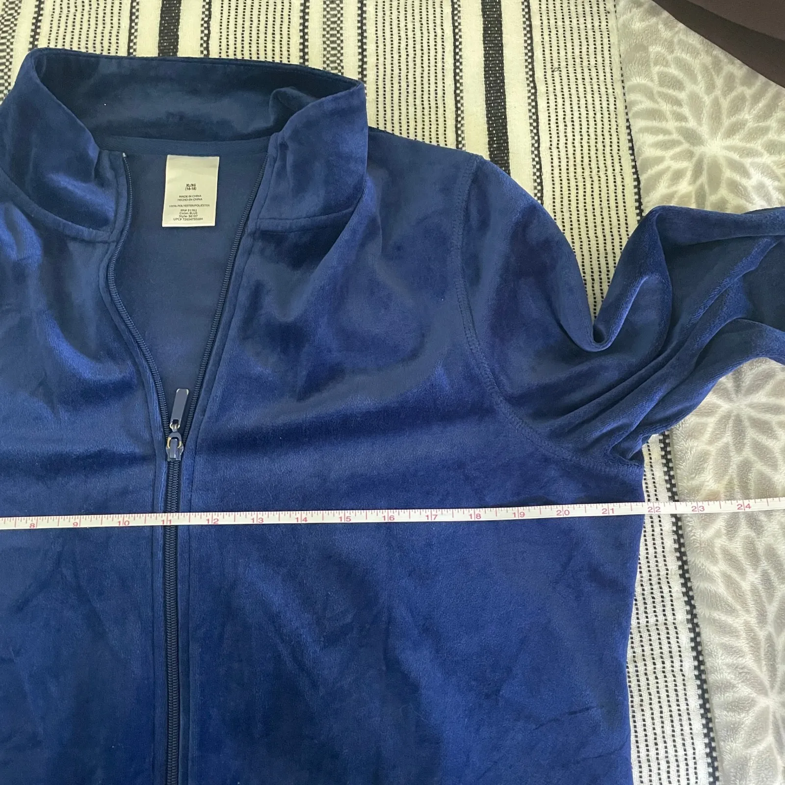 Velvet Y2K Zip‎ Up Jacket size XL Blue Retro Velour Athleisure Streetwear Comfy - Image 7
