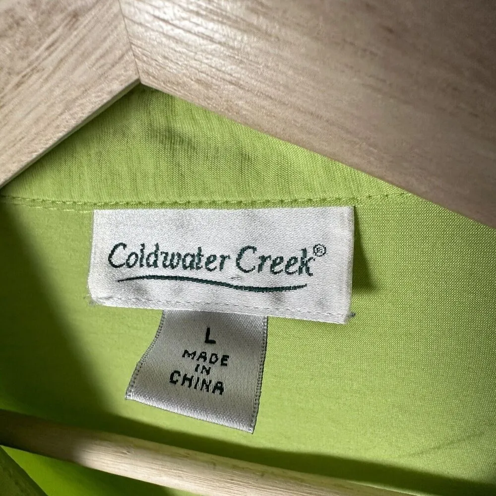 Coldwater Creek Blouse Womens Large Front Tie Button Up 3/4 Sleeve Green Top - Image 3