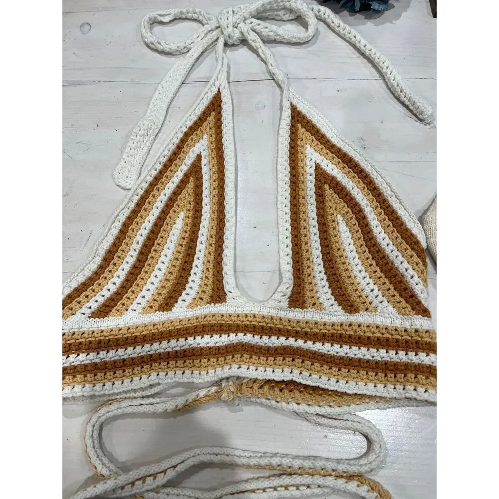 Lot‎ of 2 Crochet Halter Top Knit & Cami cropped Tank Top S/M Tan Size M - Image 3