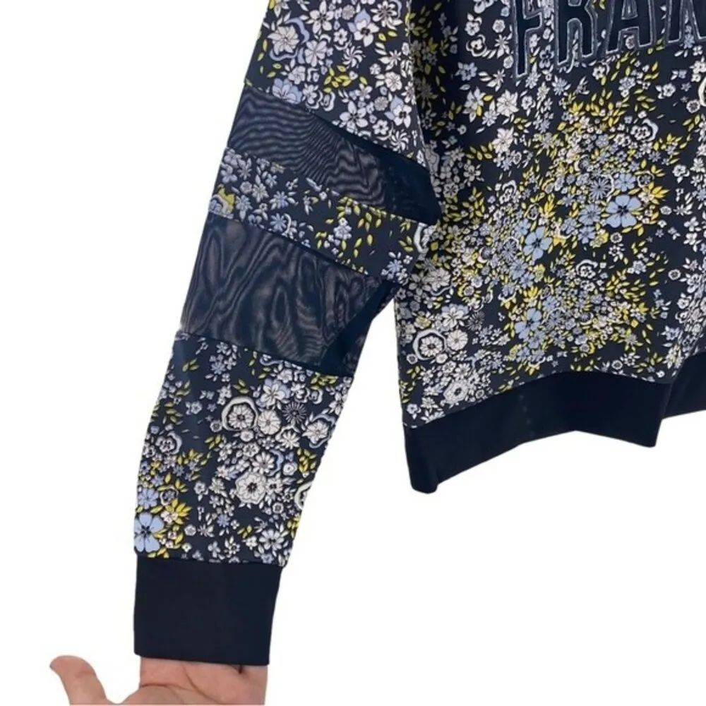 French Connection Womens 6 Francais Floral Graphic Crewneck Sweatshirt Blue Mesh - Image 4