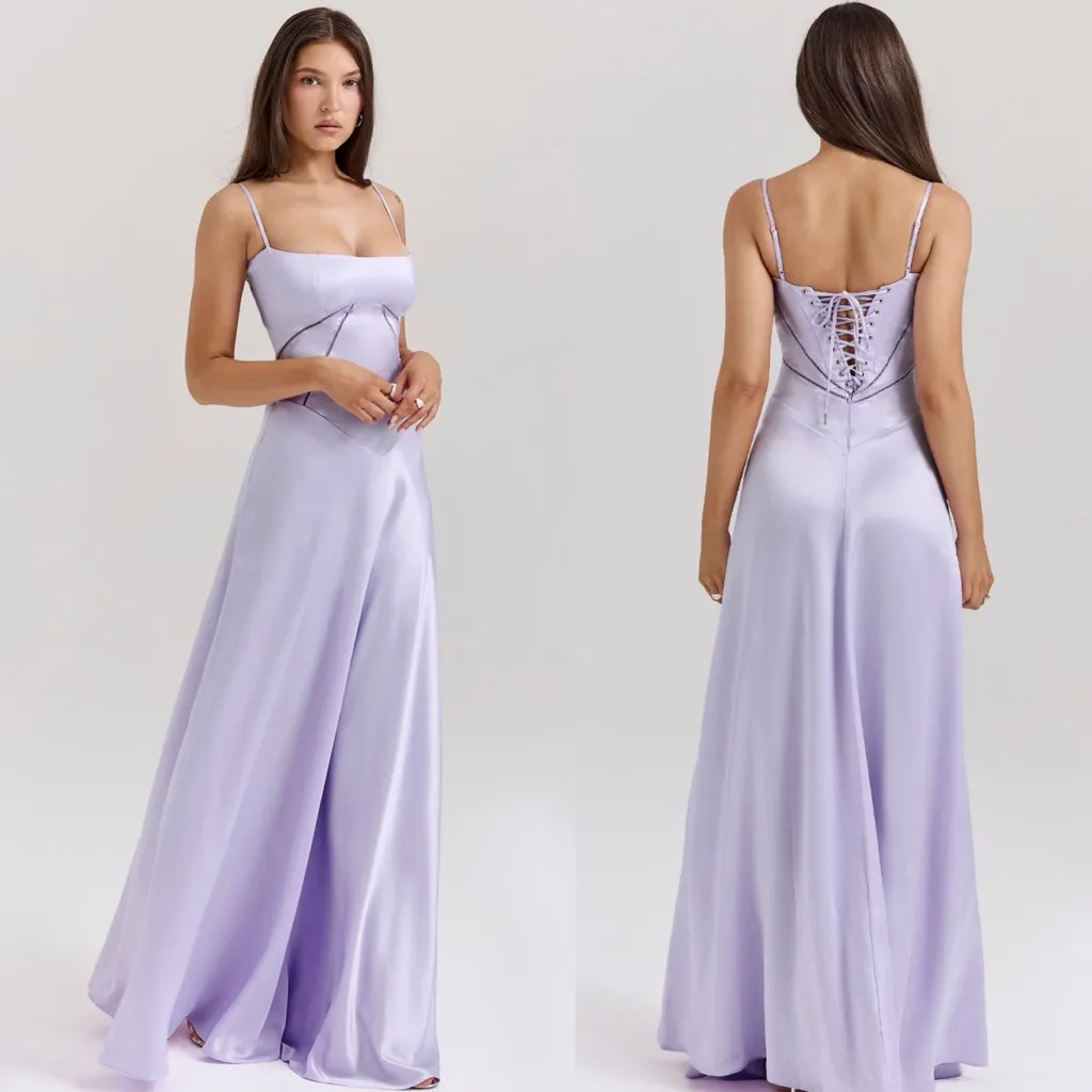 House of L D-DD‎ 'Anabella' Orchid Lace Up Maxi Dress NWOT - Image 4