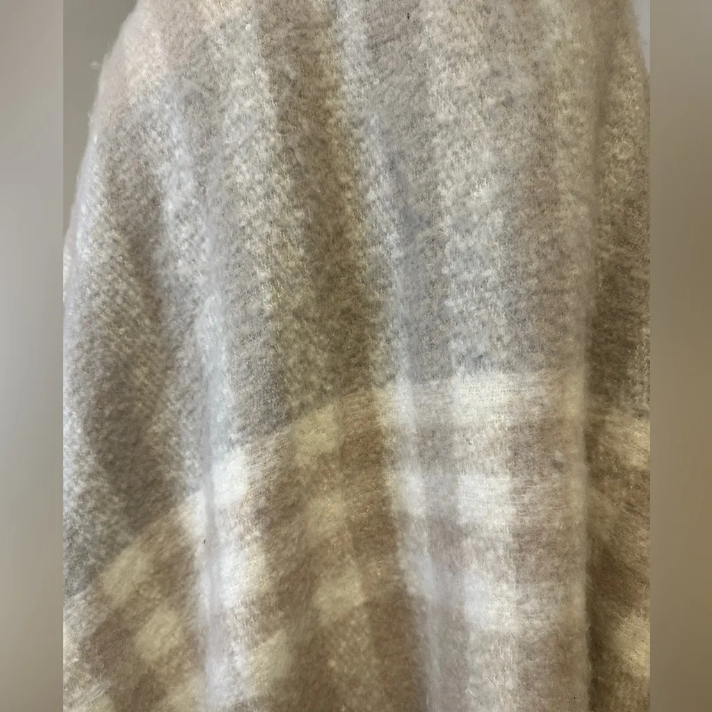 MAP from Mexico Cozy Striped Fringe Poncho Cape Wrap Sweater Gray - Image 4